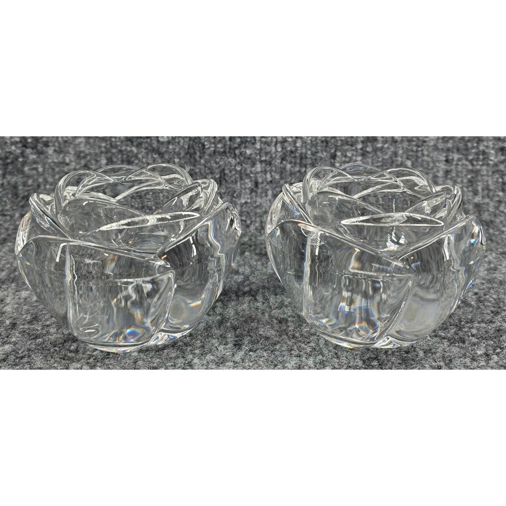 Rogaska Adria Rose Crystal Votive Candle Holder Set of 2 Clear  Floral Art Decor